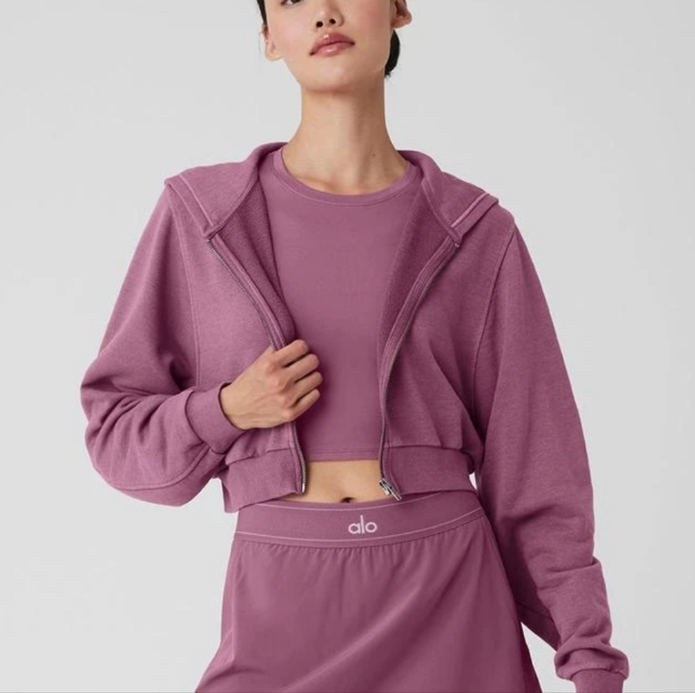 Alo Washed Sweet Escape Zip Up Hoodie In Soft Mulberry Wash